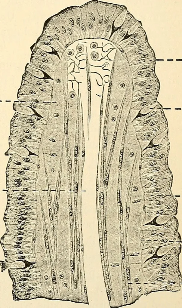 An illustration from Handbook of physiology : for students and practitioners of medicine / by Austin Flint ... with two hundred and forty-seven illustrations in the text--including four in colors--and an atlas of sixteen color-plates, including forty-eight original figures taken from actual stained microscopical preparation., 1905, leaf 247