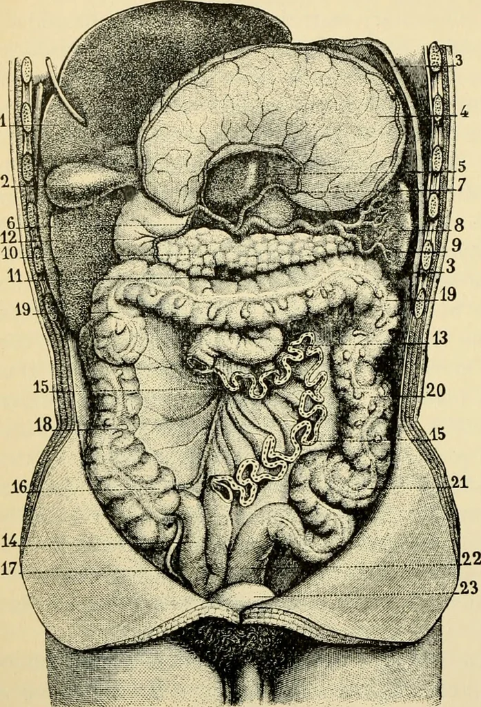 An illustration from Handbook of physiology : for students and practitioners of medicine / by Austin Flint ... with two hundred and forty-seven illustrations in the text--including four in colors--and an atlas of sixteen color-plates, including forty-eight original figures taken from actual stained microscopical preparation., 1905, leaf 262