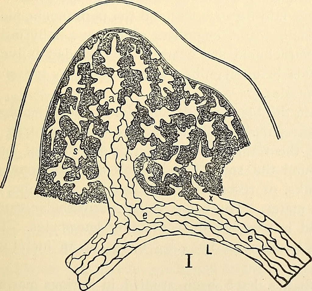 An illustration from Handbook of physiology : for students and practitioners of medicine / by Austin Flint ... with two hundred and forty-seven illustrations in the text--including four in colors--and an atlas of sixteen color-plates, including forty-eight original figures taken from actual stained microscopical preparation., 1905, leaf 277