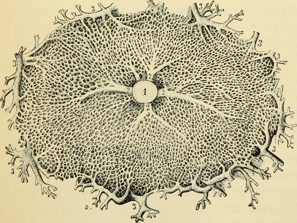 An illustration from Handbook of physiology : for students and practitioners of medicine / by Austin Flint ... with two hundred and forty-seven illustrations in the text--including four in colors--and an atlas of sixteen color-plates, including forty-eight original figures taken from actual stained microscopical preparation., 1905, leaf 394