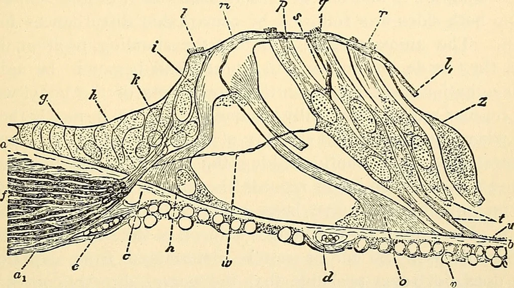 An illustration from Handbook of physiology : for students and practitioners of medicine / by Austin Flint ... with two hundred and forty-seven illustrations in the text--including four in colors--and an atlas of sixteen color-plates, including forty-eight original figures taken from actual stained microscopical preparation., 1905, leaf 787