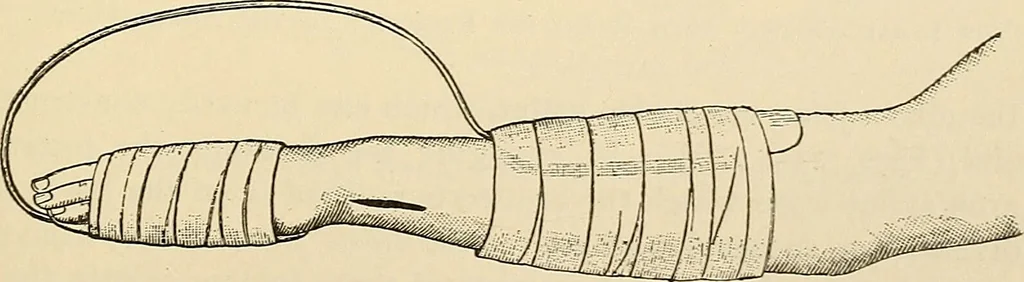 An illustration from Surgical technic; a text-book on operative surgery / by Fr. von Esmarch ... and E. Kowalzig ... translated by Professor Ludwig H. Grau ... and Willam N. Sullivan ... edited by Nicholas Senn ... With fourteen hundred and ninety-seven illustrations and fifteen colored plates., 1901, leaf 179