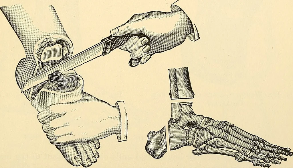 An illustration from Surgical technic; a text-book on operative surgery / by Fr. von Esmarch ... and E. Kowalzig ... translated by Professor Ludwig H. Grau ... and Willam N. Sullivan ... edited by Nicholas Senn ... With fourteen hundred and ninety-seven illustrations and fifteen colored plates., 1901, leaf 437