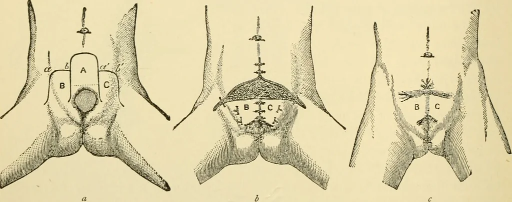 An illustration from Surgical technic; a text-book on operative surgery / by Fr. von Esmarch ... and E. Kowalzig ... translated by Professor Ludwig H. Grau ... and Willam N. Sullivan ... edited by Nicholas Senn ... With fourteen hundred and ninety-seven illustrations and fifteen colored plates., 1901, leaf 862