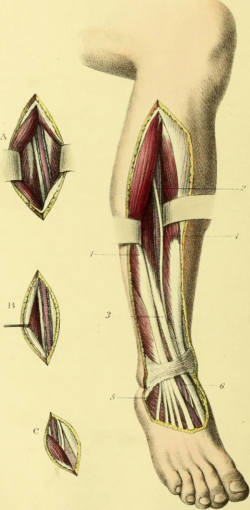 An illustration from A course of operative surgery / with plates drawn from nature by M. Léveillé and coloured by hand under his direction ; by Christopher Heath., 1877, leaf 76