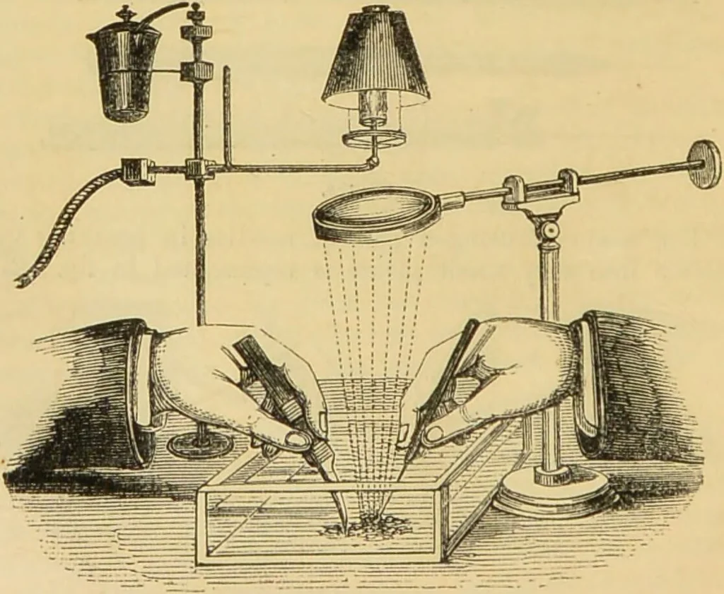 An illustration from The microscope: its history, construction, and application : being a familiar introduction to the use of the instrument and the study of microscopical sciences / by Jabez Hogg., 1869, leaf 225