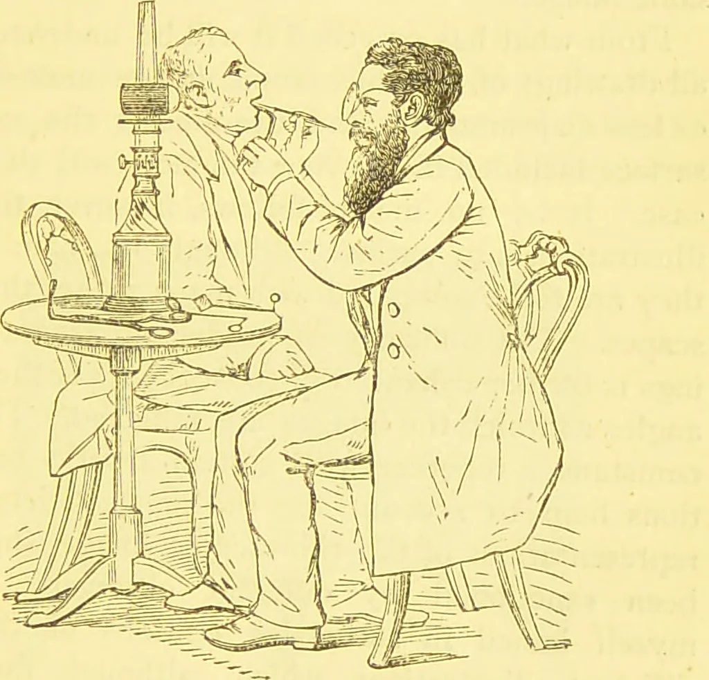 An illustration from Laryngoscopy and rhinoscopy and the diagnosis and treatment of the diseases of the throat and nose / by Prosser James, M.D., 1888, leaf 109