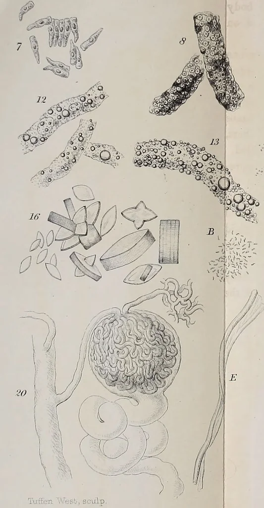 An illustration from Lectures on the diseases of the kidney, generally known as "Brights' disease", and dropsy / by S. J. Goodfellow., 1861, leaf 325