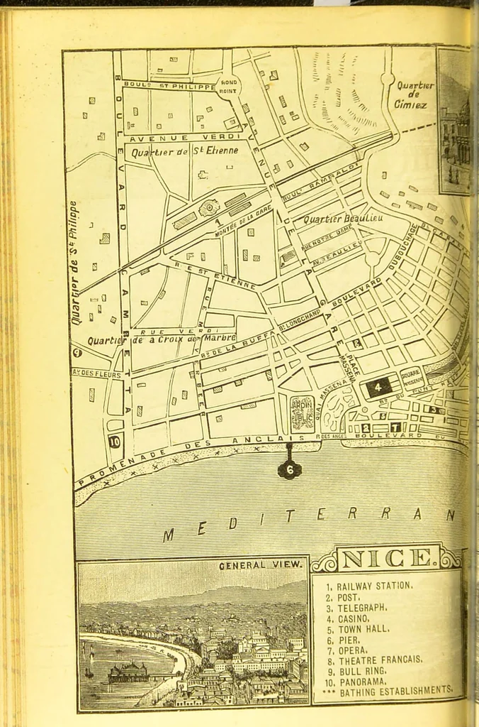An illustration from B. Bradshaw's Dictionary of mineral waters, climatic health resorts, sea baths, and hydropathic establishments : giving the summer and winter residences of doctors, hotels which can be recommended with confidence, and other useful information : with a map printed in 11 colours, showing the stations named, and an itinerary of the quickest and cheapest routes by rail, boats, carriages, etc., and seven smaller maps and plans., 1884, leaf 314