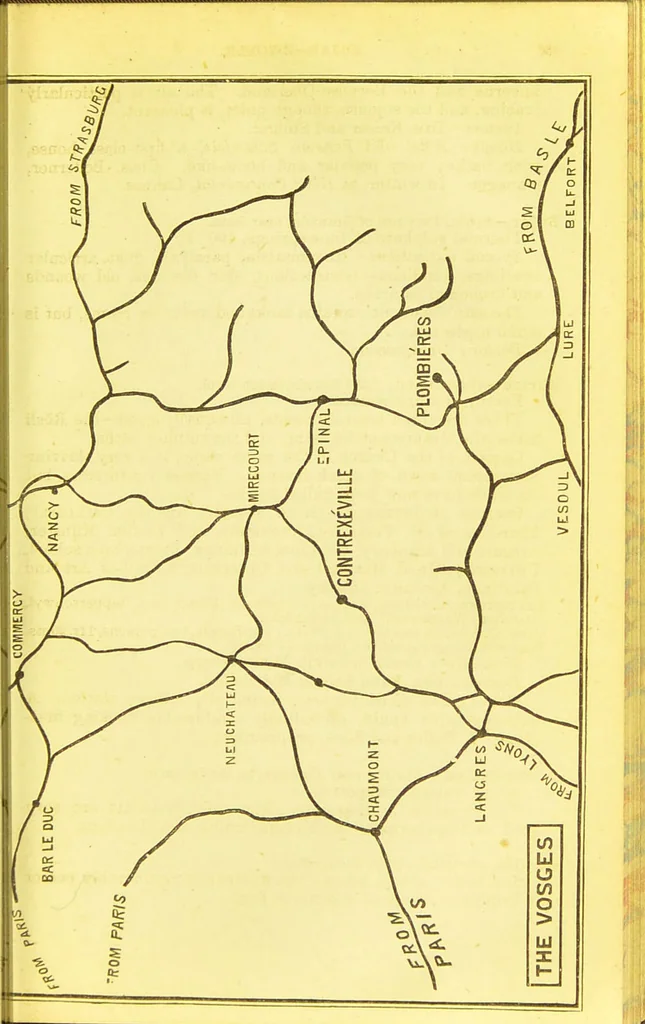 An illustration from B. Bradshaw's Dictionary of mineral waters, climatic health resorts, sea baths, and hydropathic establishments : giving the summer and winter residences of doctors, hotels which can be recommended with confidence, and other useful information : with a map printed in 11 colours, showing the stations named, and an itinerary of the quickest and cheapest routes by rail, boats, carriages, etc., and seven smaller maps and plans., 1884, leaf 451
