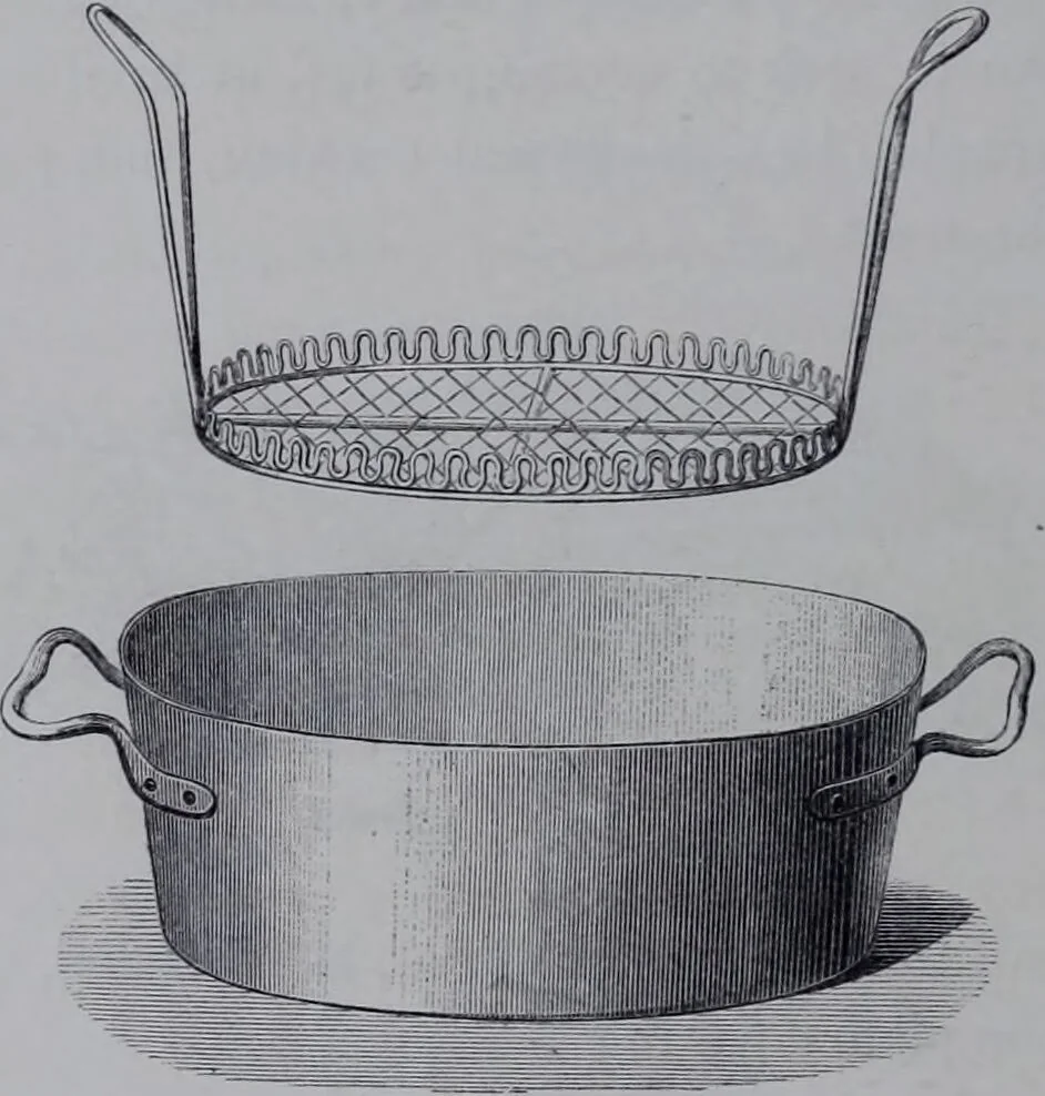 An illustration from The royal cookery book (le livre de cuisine) / by Jules Gouffé ; translated from the French and adapted for English use by Alphonse Gouffé ... comprising domestic and high-class cookery, illustrated with sixteen large plates printed in colours, and one hundred and sixty-one woodcuts from drawing from nature by E. Ronjat., 1868, leaf 114