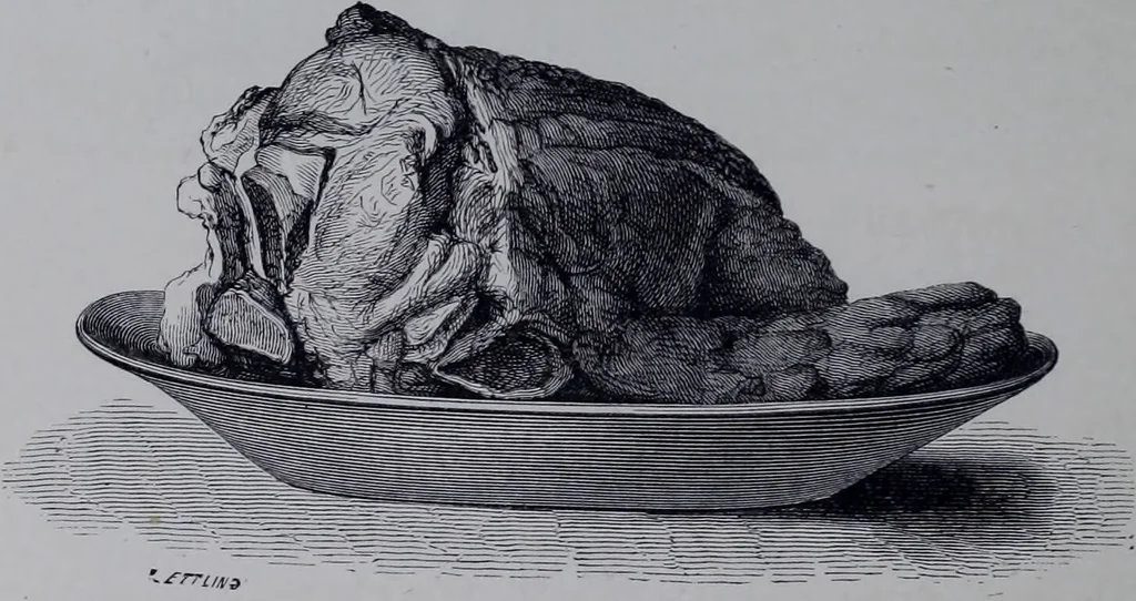 An illustration from The royal cookery book (le livre de cuisine) / by Jules Gouffé ; translated from the French and adapted for English use by Alphonse Gouffé ... comprising domestic and high-class cookery, illustrated with sixteen large plates printed in colours, and one hundred and sixty-one woodcuts from drawing from nature by E. Ronjat., 1868, leaf 138