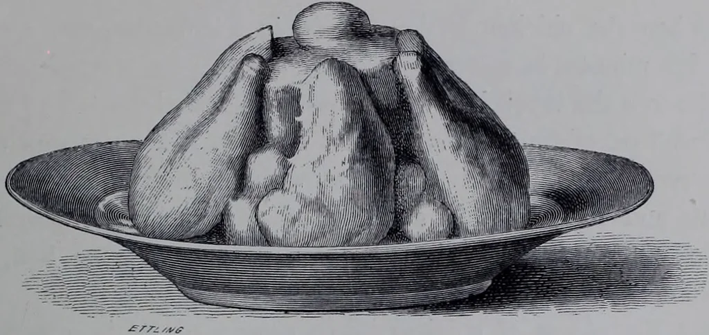 An illustration from The royal cookery book (le livre de cuisine) / by Jules Gouffé ; translated from the French and adapted for English use by Alphonse Gouffé ... comprising domestic and high-class cookery, illustrated with sixteen large plates printed in colours, and one hundred and sixty-one woodcuts from drawing from nature by E. Ronjat., 1868, leaf 167
