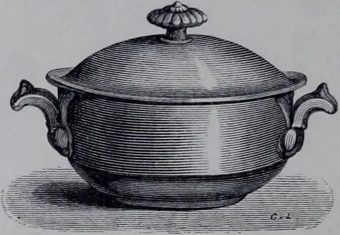 An illustration from The royal cookery book (le livre de cuisine) / by Jules Gouffé ; translated from the French and adapted for English use by Alphonse Gouffé ... comprising domestic and high-class cookery, illustrated with sixteen large plates printed in colours, and one hundred and sixty-one woodcuts from drawing from nature by E. Ronjat., 1868, leaf 198