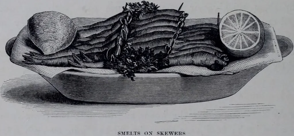 An illustration from The royal cookery book (le livre de cuisine) / by Jules Gouffé ; translated from the French and adapted for English use by Alphonse Gouffé ... comprising domestic and high-class cookery, illustrated with sixteen large plates printed in colours, and one hundred and sixty-one woodcuts from drawing from nature by E. Ronjat., 1868, leaf 214