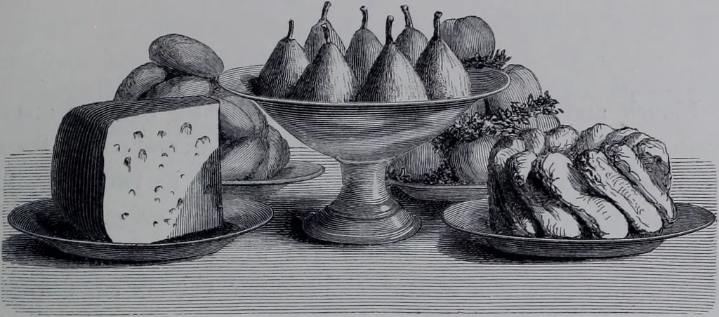 An illustration from The royal cookery book (le livre de cuisine) / by Jules Gouffé ; translated from the French and adapted for English use by Alphonse Gouffé ... comprising domestic and high-class cookery, illustrated with sixteen large plates printed in colours, and one hundred and sixty-one woodcuts from drawing from nature by E. Ronjat., 1868, leaf 273