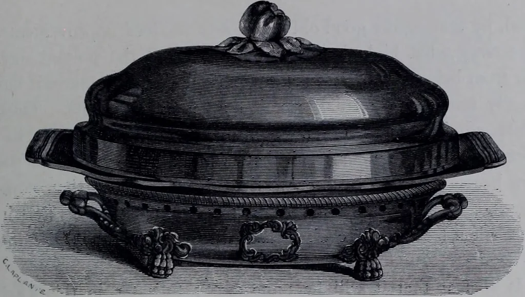 An illustration from The royal cookery book (le livre de cuisine) / by Jules Gouffé ; translated from the French and adapted for English use by Alphonse Gouffé ... comprising domestic and high-class cookery, illustrated with sixteen large plates printed in colours, and one hundred and sixty-one woodcuts from drawing from nature by E. Ronjat., 1868, leaf 289