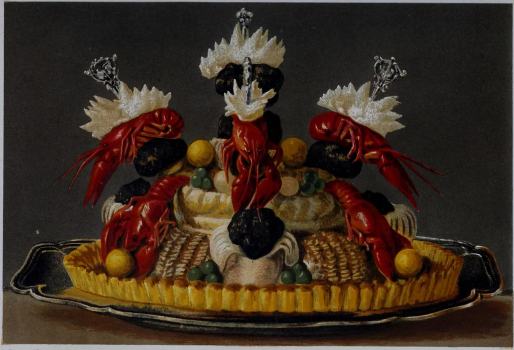 An illustration from The royal cookery book (le livre de cuisine) / by Jules Gouffé ; translated from the French and adapted for English use by Alphonse Gouffé ... comprising domestic and high-class cookery, illustrated with sixteen large plates printed in colours, and one hundred and sixty-one woodcuts from drawing from nature by E. Ronjat., 1868, leaf 439