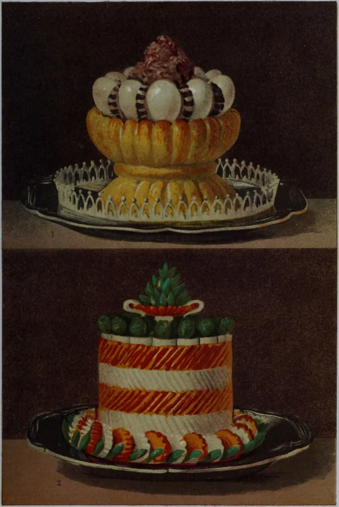 An illustration from The royal cookery book (le livre de cuisine) / by Jules Gouffé ; translated from the French and adapted for English use by Alphonse Gouffé ... comprising domestic and high-class cookery, illustrated with sixteen large plates printed in colours, and one hundred and sixty-one woodcuts from drawing from nature by E. Ronjat., 1868, leaf 527