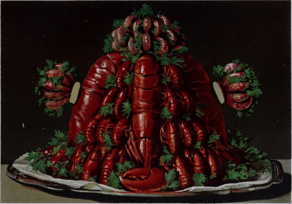 An illustration from The royal cookery book (le livre de cuisine) / by Jules Gouffé ; translated from the French and adapted for English use by Alphonse Gouffé ... comprising domestic and high-class cookery, illustrated with sixteen large plates printed in colours, and one hundred and sixty-one woodcuts from drawing from nature by E. Ronjat., 1868, leaf 635