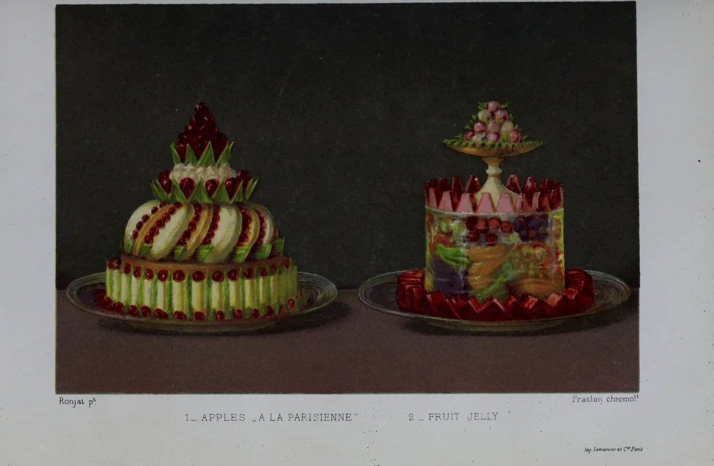 An illustration from The royal cookery book (le livre de cuisine) / by Jules Gouffé ; translated from the French and adapted for English use by Alphonse Gouffé ... comprising domestic and high-class cookery, illustrated with sixteen large plates printed in colours, and one hundred and sixty-one woodcuts from drawing from nature by E. Ronjat., 1868, leaf 667