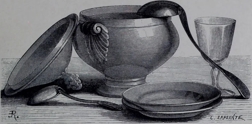 An illustration from The royal cookery book (le livre de cuisine) / by Jules Gouffé ; translated from the French and adapted for English use by Alphonse Gouffé ... comprising domestic and high-class cookery, illustrated with sixteen large plates printed in colours, and one hundred and sixty-one woodcuts from drawing from nature by E. Ronjat., 1868, leaf 69