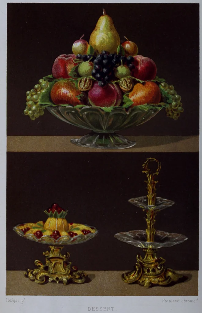 An illustration from The royal cookery book (le livre de cuisine) / by Jules Gouffé ; translated from the French and adapted for English use by Alphonse Gouffé ... comprising domestic and high-class cookery, illustrated with sixteen large plates printed in colours, and one hundred and sixty-one woodcuts from drawing from nature by E. Ronjat., 1868, leaf 718