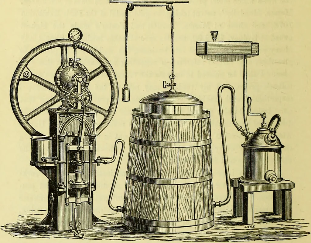 An illustration from The confectioners' hand-book and practical guide to the art of sugar boiling in all its branches : the manufacture of creams, fondants, liqueurs, pastilles, jujubes (gelatine and gum), comfits, lozenges (plain and medicated), chocolate, chocolate creams, drops, bars, &c; American caramels, ice creams and moulded ices of every description : jams, jellies and marmalades (by fire and steam). Preserved and crystalized fruits, candied peel, English and Scotch pastry, cordials and syrups for American hot & iced beverages. Aerated waters of every description, by hand and machine, for bottle, syphon, or fountain, ginger beer, horehound, and other fermented beers. The recipes are accompanied with full and clear instructions in every branch. Every information about colours and flavours; the best to use and how to make them. Useful notes on machinery for every purpose, and about one hundred illustrations., 1883, leaf 112