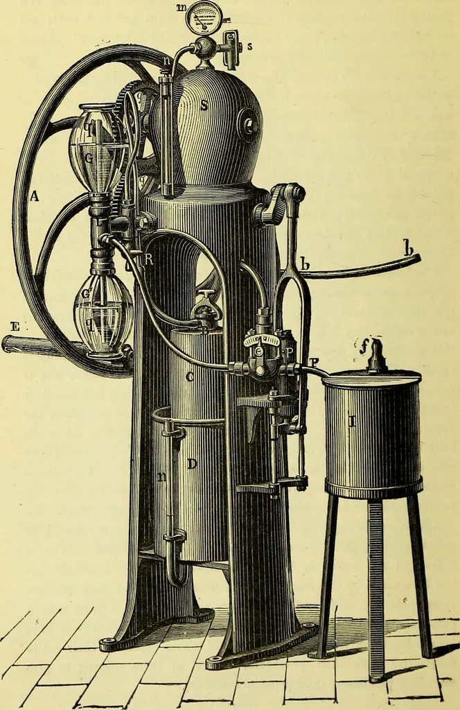 An illustration from The confectioners' hand-book and practical guide to the art of sugar boiling in all its branches : the manufacture of creams, fondants, liqueurs, pastilles, jujubes (gelatine and gum), comfits, lozenges (plain and medicated), chocolate, chocolate creams, drops, bars, &c; American caramels, ice creams and moulded ices of every description : jams, jellies and marmalades (by fire and steam). Preserved and crystalized fruits, candied peel, English and Scotch pastry, cordials and syrups for American hot & iced beverages. Aerated waters of every description, by hand and machine, for bottle, syphon, or fountain, ginger beer, horehound, and other fermented beers. The recipes are accompanied with full and clear instructions in every branch. Every information about colours and flavours; the best to use and how to make them. Useful notes on machinery for every purpose, and about one hundred illustrations., 1883, leaf 116