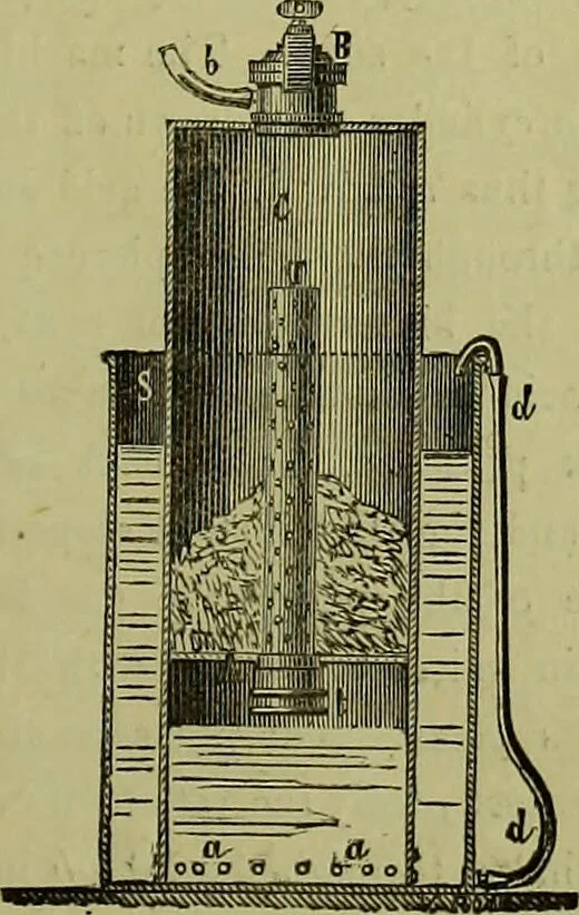 An illustration from The confectioners' hand-book and practical guide to the art of sugar boiling in all its branches : the manufacture of creams, fondants, liqueurs, pastilles, jujubes (gelatine and gum), comfits, lozenges (plain and medicated), chocolate, chocolate creams, drops, bars, &c; American caramels, ice creams and moulded ices of every description : jams, jellies and marmalades (by fire and steam). Preserved and crystalized fruits, candied peel, English and Scotch pastry, cordials and syrups for American hot & iced beverages. Aerated waters of every description, by hand and machine, for bottle, syphon, or fountain, ginger beer, horehound, and other fermented beers. The recipes are accompanied with full and clear instructions in every branch. Every information about colours and flavours; the best to use and how to make them. Useful notes on machinery for every purpose, and about one hundred illustrations., 1883, leaf 117
