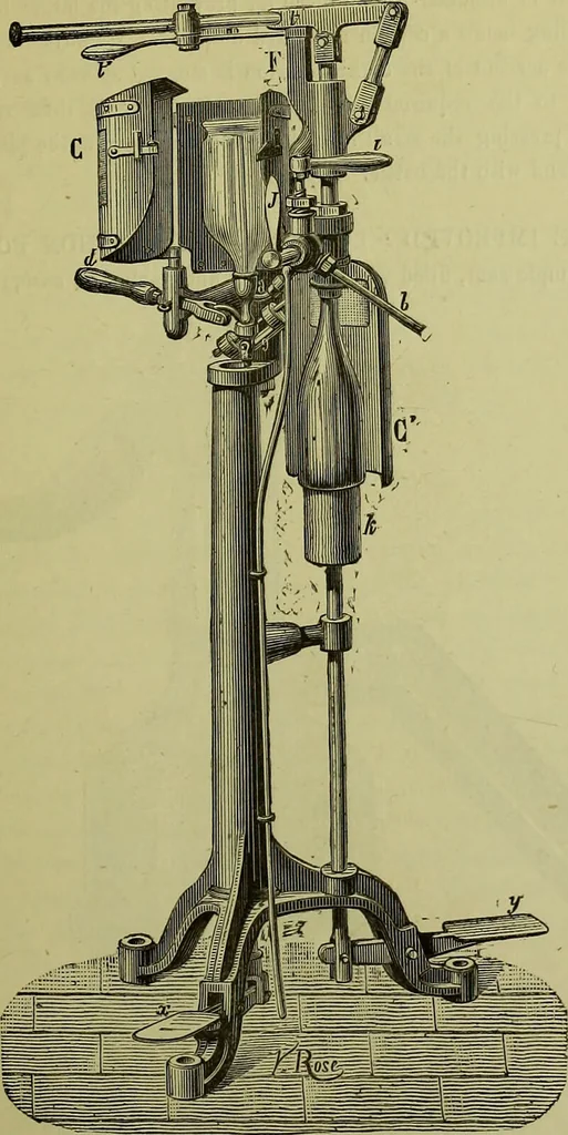 An illustration from The confectioners' hand-book and practical guide to the art of sugar boiling in all its branches : the manufacture of creams, fondants, liqueurs, pastilles, jujubes (gelatine and gum), comfits, lozenges (plain and medicated), chocolate, chocolate creams, drops, bars, &c; American caramels, ice creams and moulded ices of every description : jams, jellies and marmalades (by fire and steam). Preserved and crystalized fruits, candied peel, English and Scotch pastry, cordials and syrups for American hot & iced beverages. Aerated waters of every description, by hand and machine, for bottle, syphon, or fountain, ginger beer, horehound, and other fermented beers. The recipes are accompanied with full and clear instructions in every branch. Every information about colours and flavours; the best to use and how to make them. Useful notes on machinery for every purpose, and about one hundred illustrations., 1883, leaf 121