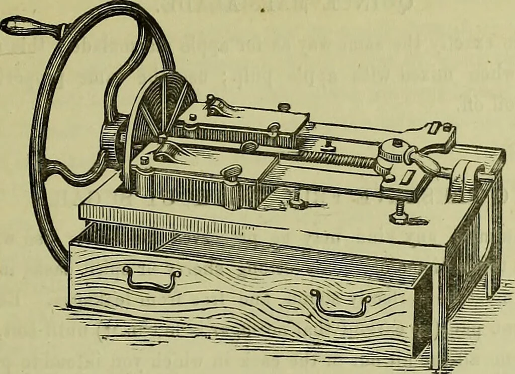 An illustration from The confectioners' hand-book and practical guide to the art of sugar boiling in all its branches : the manufacture of creams, fondants, liqueurs, pastilles, jujubes (gelatine and gum), comfits, lozenges (plain and medicated), chocolate, chocolate creams, drops, bars, &c; American caramels, ice creams and moulded ices of every description : jams, jellies and marmalades (by fire and steam). Preserved and crystalized fruits, candied peel, English and Scotch pastry, cordials and syrups for American hot & iced beverages. Aerated waters of every description, by hand and machine, for bottle, syphon, or fountain, ginger beer, horehound, and other fermented beers. The recipes are accompanied with full and clear instructions in every branch. Every information about colours and flavours; the best to use and how to make them. Useful notes on machinery for every purpose, and about one hundred illustrations., 1883, leaf 159
