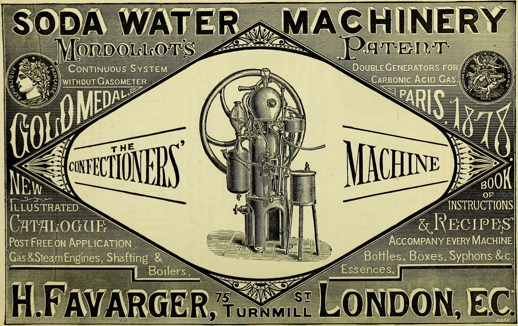 An illustration from The confectioners' hand-book and practical guide to the art of sugar boiling in all its branches : the manufacture of creams, fondants, liqueurs, pastilles, jujubes (gelatine and gum), comfits, lozenges (plain and medicated), chocolate, chocolate creams, drops, bars, &c; American caramels, ice creams and moulded ices of every description : jams, jellies and marmalades (by fire and steam). Preserved and crystalized fruits, candied peel, English and Scotch pastry, cordials and syrups for American hot & iced beverages. Aerated waters of every description, by hand and machine, for bottle, syphon, or fountain, ginger beer, horehound, and other fermented beers. The recipes are accompanied with full and clear instructions in every branch. Every information about colours and flavours; the best to use and how to make them. Useful notes on machinery for every purpose, and about one hundred illustrations., 1883, leaf 212