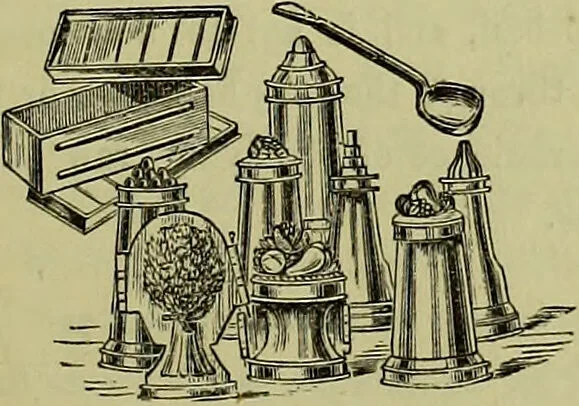 An illustration from The confectioners' hand-book and practical guide to the art of sugar boiling in all its branches : the manufacture of creams, fondants, liqueurs, pastilles, jujubes (gelatine and gum), comfits, lozenges (plain and medicated), chocolate, chocolate creams, drops, bars, &c; American caramels, ice creams and moulded ices of every description : jams, jellies and marmalades (by fire and steam). Preserved and crystalized fruits, candied peel, English and Scotch pastry, cordials and syrups for American hot & iced beverages. Aerated waters of every description, by hand and machine, for bottle, syphon, or fountain, ginger beer, horehound, and other fermented beers. The recipes are accompanied with full and clear instructions in every branch. Every information about colours and flavours; the best to use and how to make them. Useful notes on machinery for every purpose, and about one hundred illustrations., 1883, leaf 99