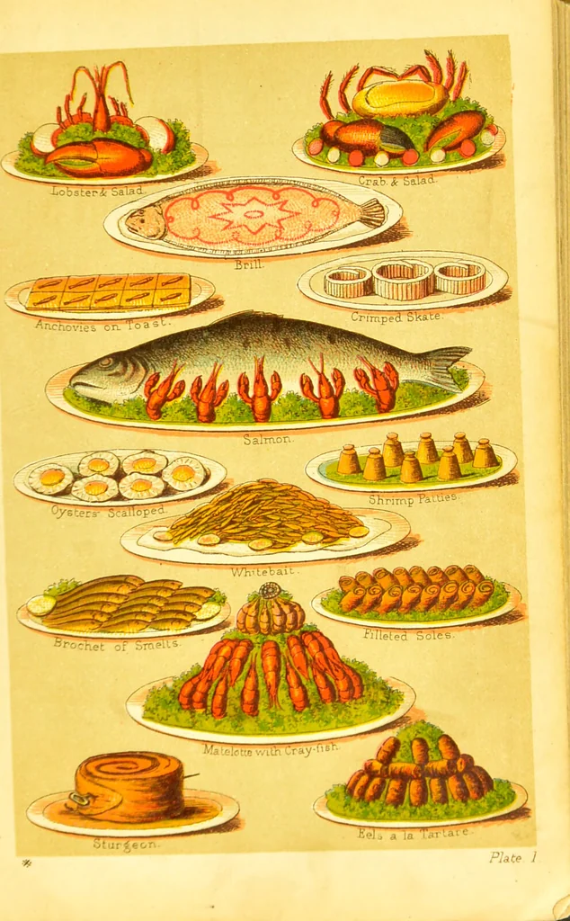 An illustration from Beeton's every-day cookery and housekeeping book : comprising instructions for mistress and servants, and a collection of over sixteen hundred and fifty practical receipts. With numerous wood engravings and one hundred and forty-two coloured figures, showing the proper mode of sending dishes to table., 1888, leaf 15