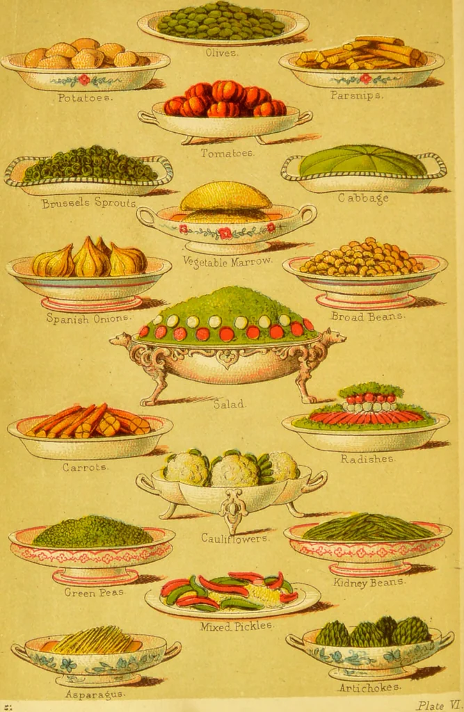 An illustration from Beeton's every-day cookery and housekeeping book : comprising instructions for mistress and servants, and a collection of over sixteen hundred and fifty practical receipts. With numerous wood engravings and one hundred and forty-two coloured figures, showing the proper mode of sending dishes to table., 1888, leaf 464