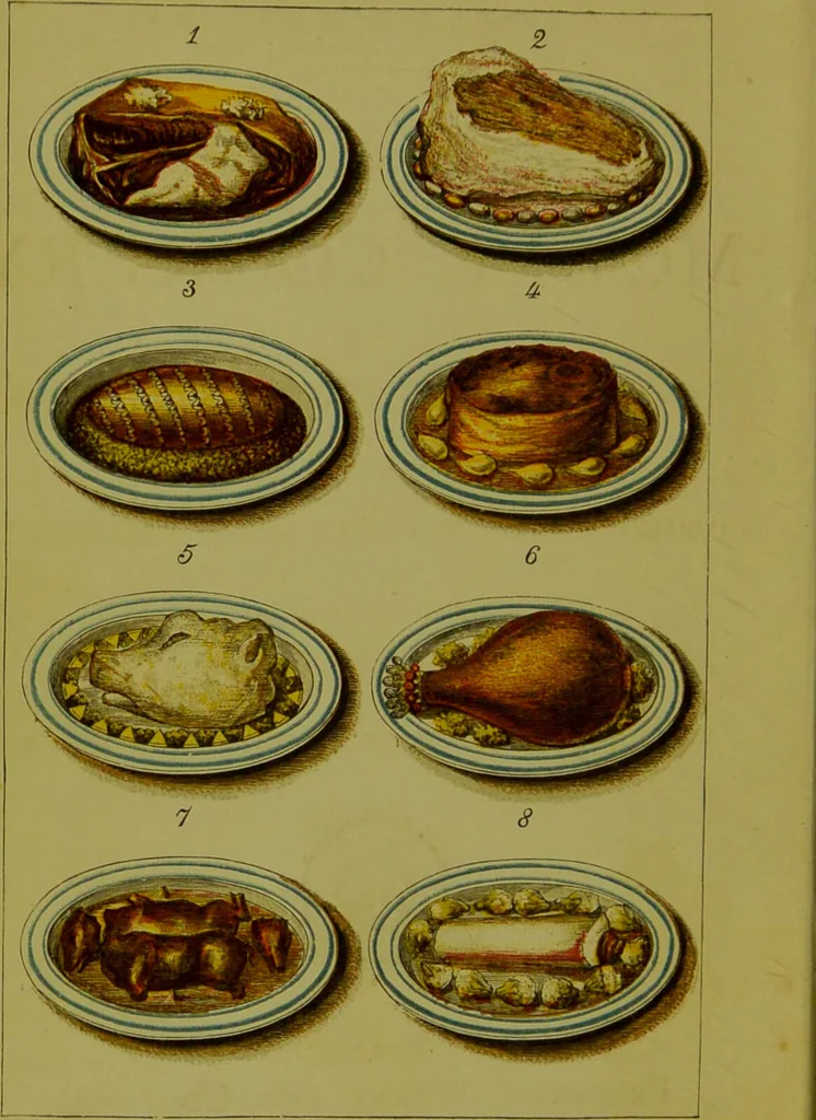 An illustration from Warne's model cookery and housekeeping book : containing complete instructions in household management, and receipts for breakfast dishes ... bills of fare, duties of servants, etc. / compiled and edited by Mary Jewry., 1871, leaf 6