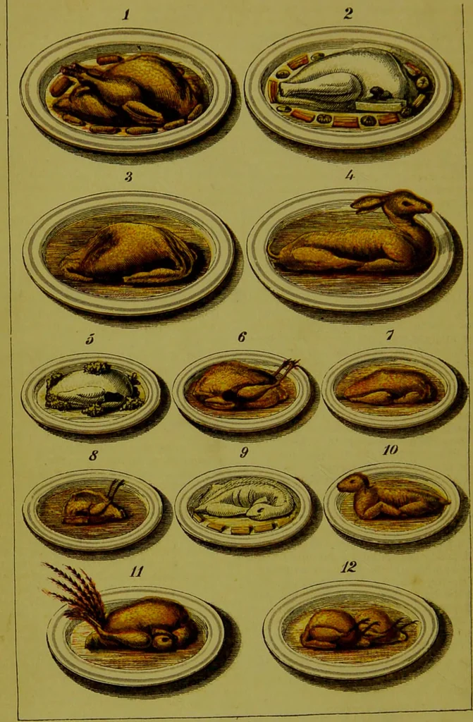 An illustration from Warne's model cookery and housekeeping book : containing complete instructions in household management, and receipts for breakfast dishes ... bills of fare, duties of servants, etc. / compiled and edited by Mary Jewry., 1871, leaf 94