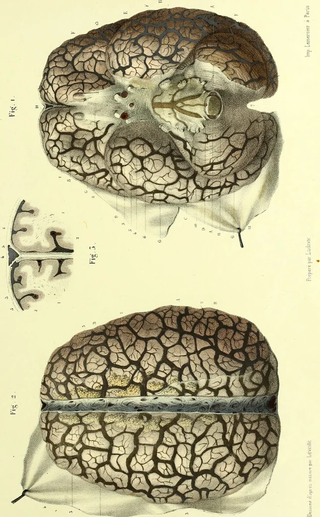 An illustration from The nervous system / By Ludovic Hirschfeld, .... Edited in English by Alexander Mason Macdougal,... , with artistically coloured lithographic illustrations, designed by J. B. Léveillé., 1867, leaf 59