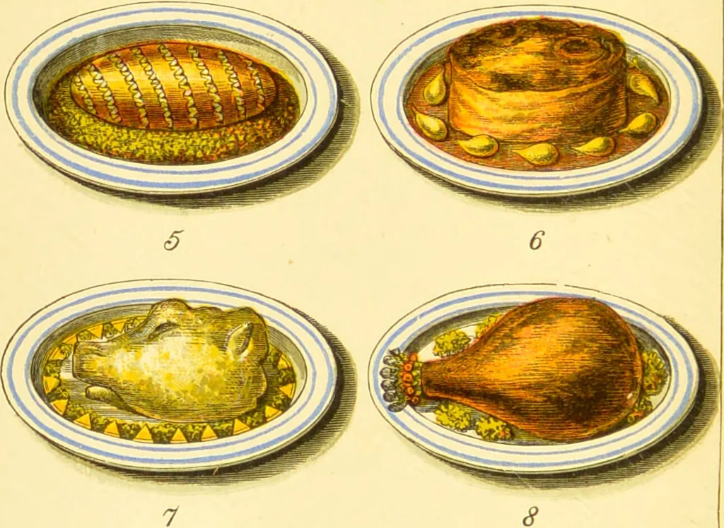 An illustration from Warne's model cookery and housekeeping book : containing complete instructions in household management / compiled and edited by Mary Jewry., 1871, leaf 6
