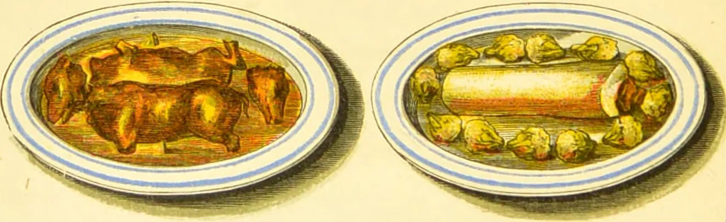 An illustration from Warne's model cookery and housekeeping book : containing complete instructions in household management / compiled and edited by Mary Jewry., 1871, leaf 6