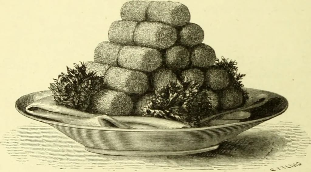 An illustration from The royal cookery book (le livre de cuisine) / by Jules Gouffé ; translated from the French and adapted for English use by Alphonse Gouffé ... comprising domestic and high-class cookery, illustrated with sixteen large plates printed in colours, and one hundred and sixty-one woodcuts from drawings from nature by E. Ronjat., 1883, leaf 116