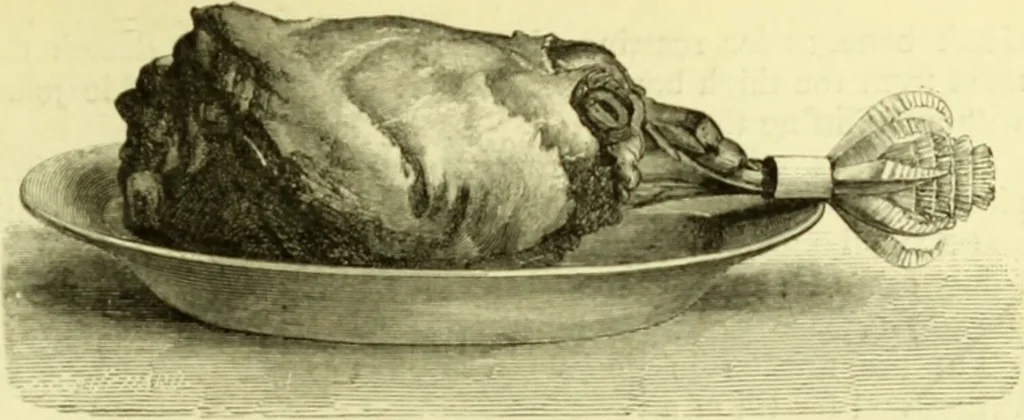 An illustration from The royal cookery book (le livre de cuisine) / by Jules Gouffé ; translated from the French and adapted for English use by Alphonse Gouffé ... comprising domestic and high-class cookery, illustrated with sixteen large plates printed in colours, and one hundred and sixty-one woodcuts from drawings from nature by E. Ronjat., 1883, leaf 145