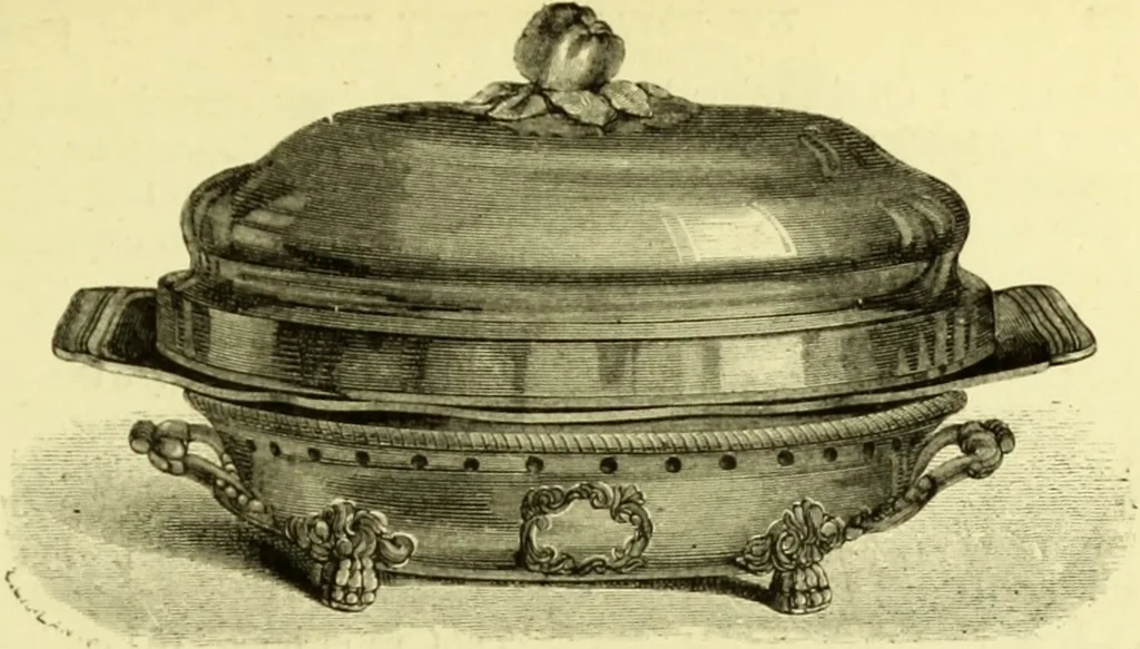 An illustration from The royal cookery book (le livre de cuisine) / by Jules Gouffé ; translated from the French and adapted for English use by Alphonse Gouffé ... comprising domestic and high-class cookery, illustrated with sixteen large plates printed in colours, and one hundred and sixty-one woodcuts from drawings from nature by E. Ronjat., 1883, leaf 257