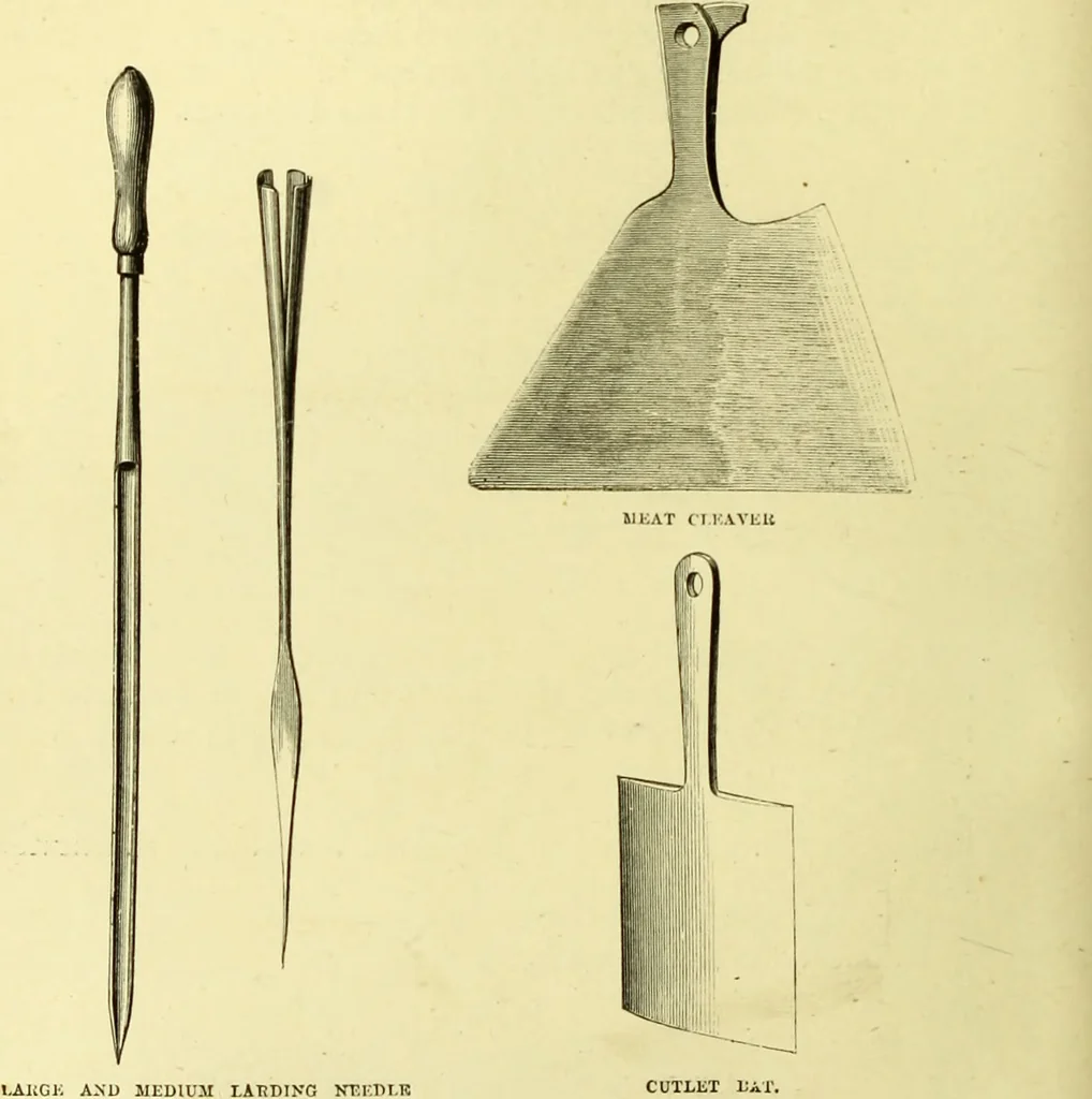 An illustration from The royal cookery book (le livre de cuisine) / by Jules Gouffé ; translated from the French and adapted for English use by Alphonse Gouffé ... comprising domestic and high-class cookery, illustrated with sixteen large plates printed in colours, and one hundred and sixty-one woodcuts from drawings from nature by E. Ronjat., 1883, leaf 36