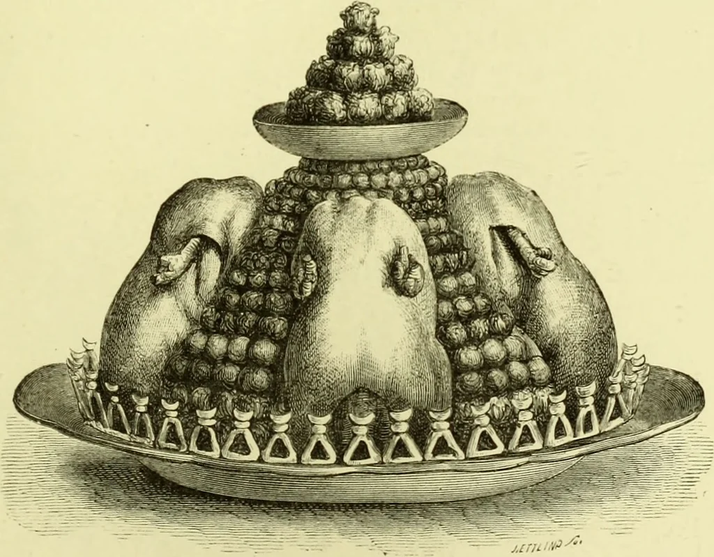 An illustration from The royal cookery book (le livre de cuisine) / by Jules Gouffé ; translated from the French and adapted for English use by Alphonse Gouffé ... comprising domestic and high-class cookery, illustrated with sixteen large plates printed in colours, and one hundred and sixty-one woodcuts from drawings from nature by E. Ronjat., 1883, leaf 451