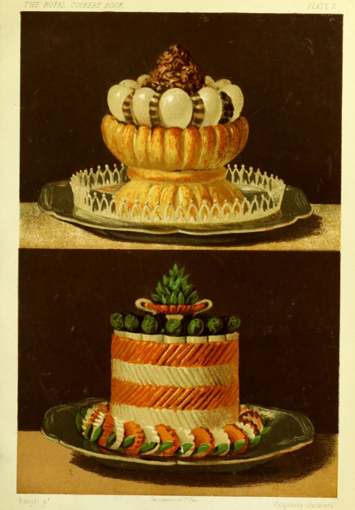 An illustration from The royal cookery book (le livre de cuisine) / by Jules Gouffé ; translated from the French and adapted for English use by Alphonse Gouffé ... comprising domestic and high-class cookery, illustrated with sixteen large plates printed in colours, and one hundred and sixty-one woodcuts from drawings from nature by E. Ronjat., 1883, leaf 467