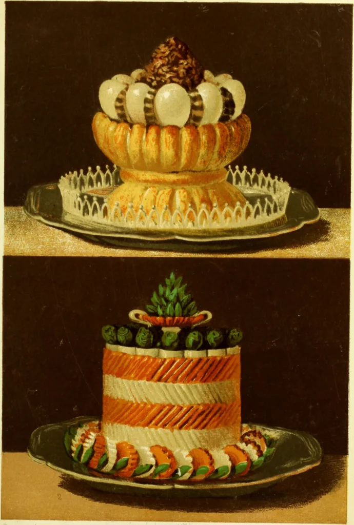 An illustration from The royal cookery book (le livre de cuisine) / by Jules Gouffé ; translated from the French and adapted for English use by Alphonse Gouffé ... comprising domestic and high-class cookery, illustrated with sixteen large plates printed in colours, and one hundred and sixty-one woodcuts from drawings from nature by E. Ronjat., 1883, leaf 467