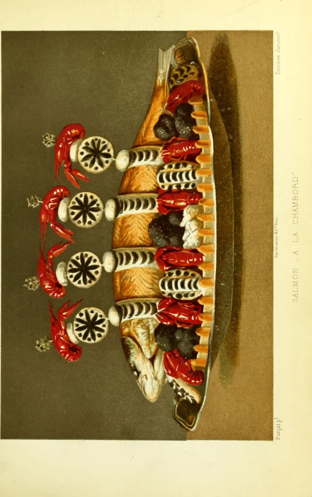 An illustration from The royal cookery book (le livre de cuisine) / by Jules Gouffé ; translated from the French and adapted for English use by Alphonse Gouffé ... comprising domestic and high-class cookery, illustrated with sixteen large plates printed in colours, and one hundred and sixty-one woodcuts from drawings from nature by E. Ronjat., 1883, leaf 487