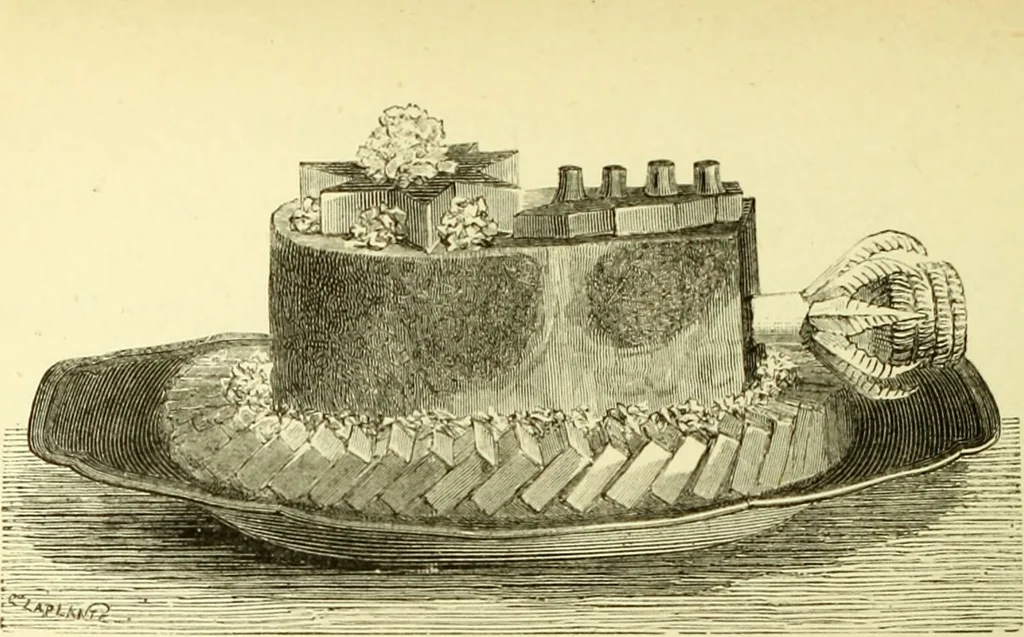 An illustration from The royal cookery book (le livre de cuisine) / by Jules Gouffé ; translated from the French and adapted for English use by Alphonse Gouffé ... comprising domestic and high-class cookery, illustrated with sixteen large plates printed in colours, and one hundred and sixty-one woodcuts from drawings from nature by E. Ronjat., 1883, leaf 534